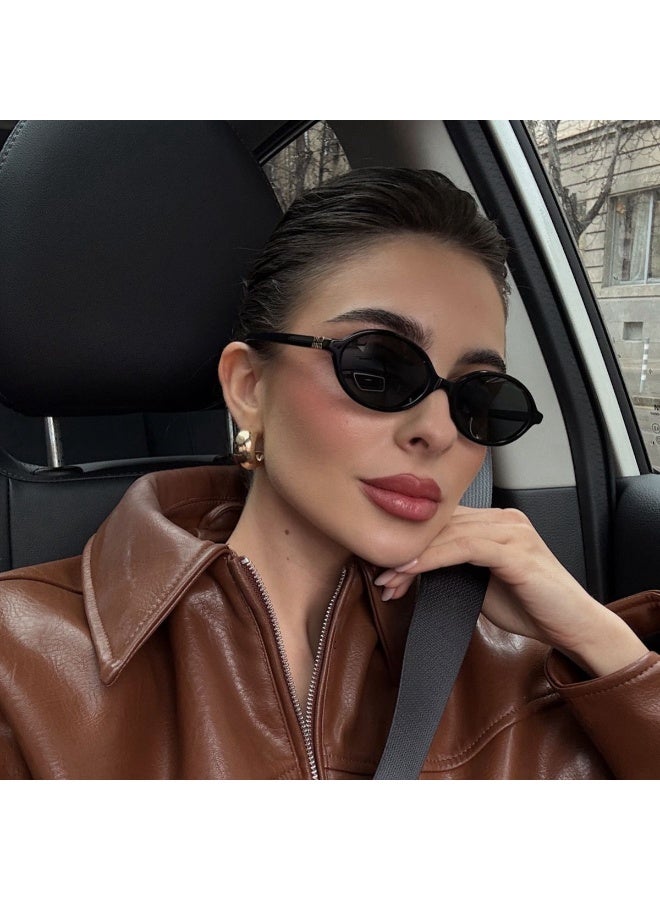 نظارات شمسية عصرية بإطار بيضاوي أسود - Image 2